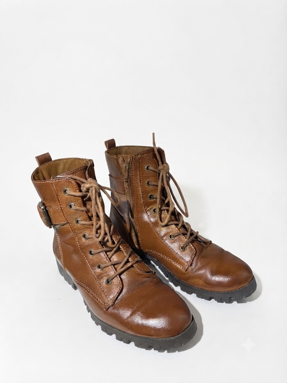 Faux Leather Lace-Up Combat Boots - (Women's Size 9 MED) - Picture 2 of 8